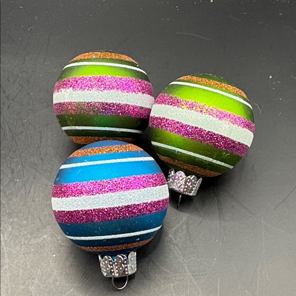 3 Colorful Glitter Striped Holiday Ornaments